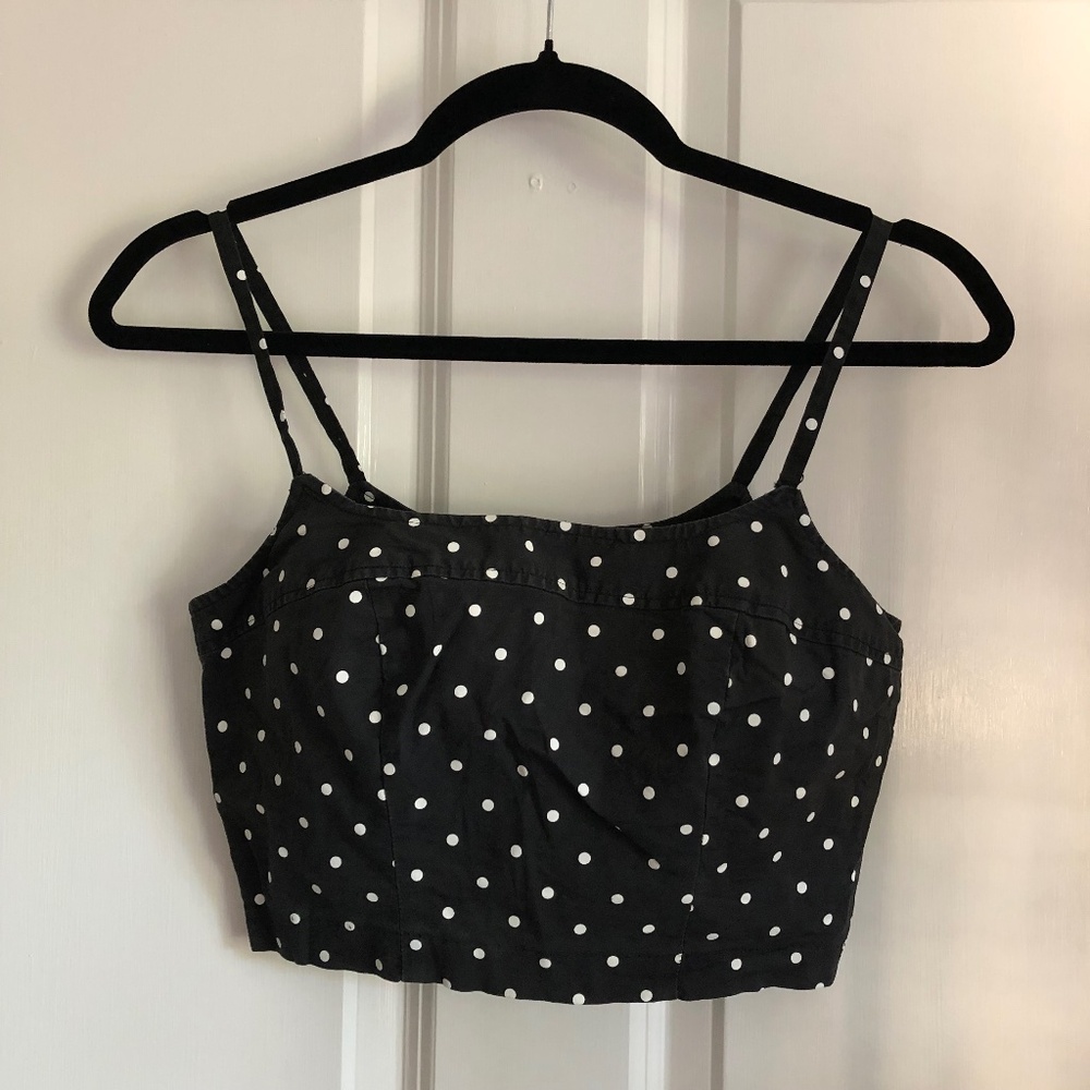 Vintage 90s Black & White Polka Dot Spaghetti Strap Bustier Crop Tank Top Small